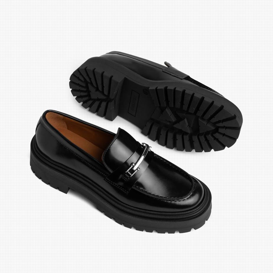 Loafersy Thursday Boots Penny Platform Damskie Czarne Srebrne | CIB6188FZ